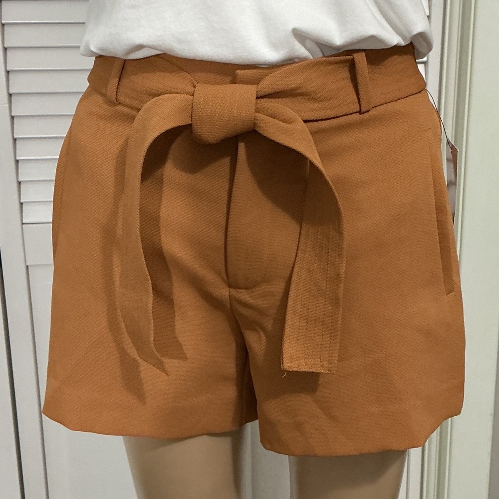 Nine West Rust Tie-Belt High-Waist Shorts